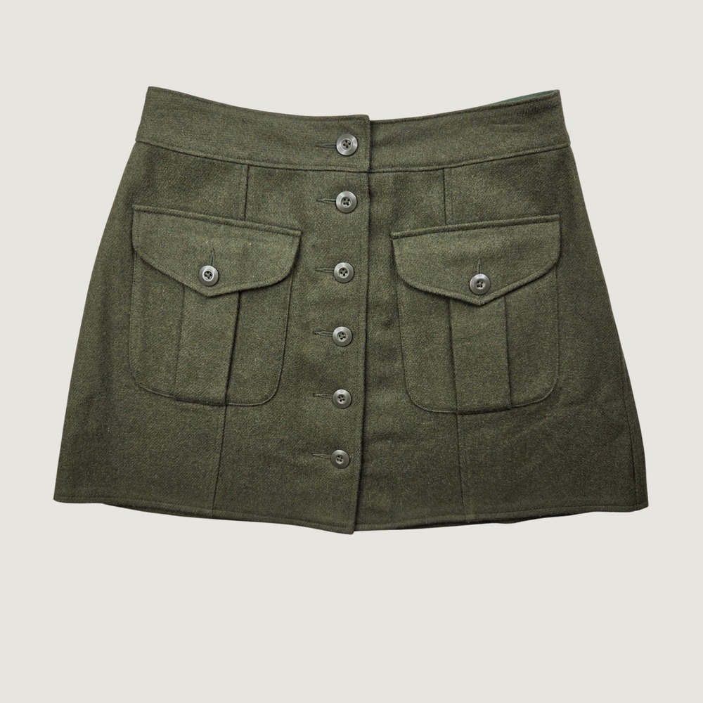 Vintage Abercrombie Wool Mini Skirt Women's M Olive Button Y2K Heritage Academia